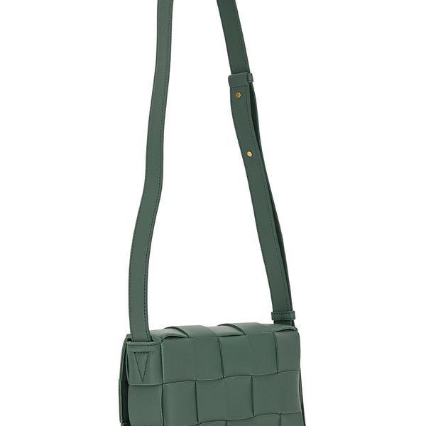 Bottega Veneta Bags? Bottega Veneta Women 'Cassette' Green Crossbody Bag With Intreccio Motif In Leather Woman Elegant Everyday Designer Handbag