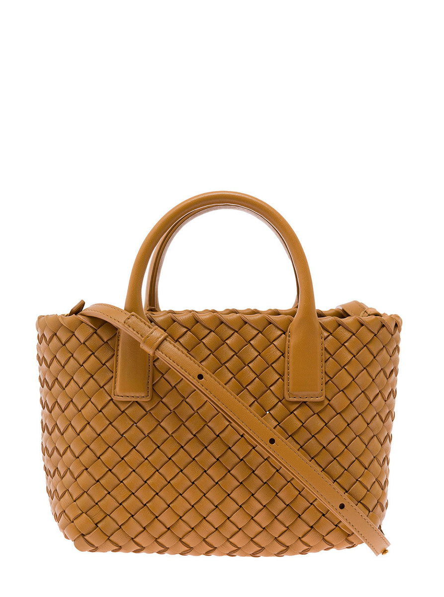 Bottega Veneta Bags? Bottega Veneta Women 'Mini Cabat' Caramel Intreccio Tote Bag With Shoulder Strap Leather Woman Bottega Veneta Premium Designer Shoulder Bag