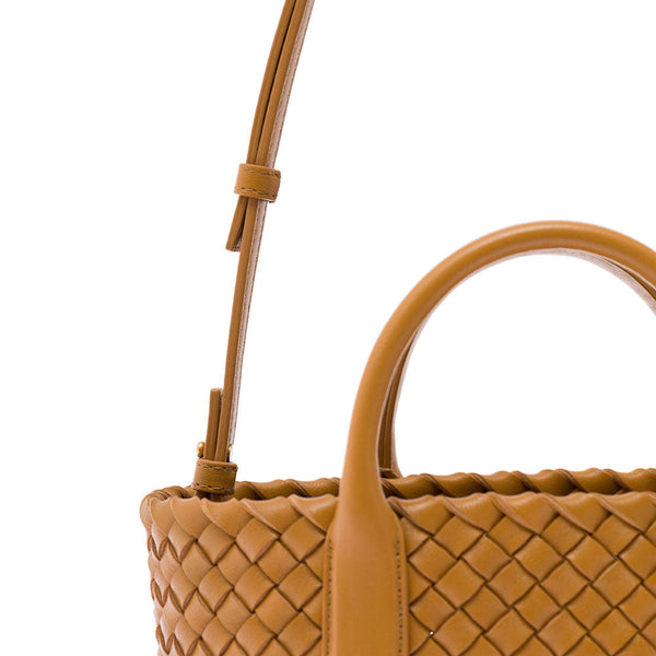Bottega Veneta Bags? Bottega Veneta Women 'Mini Cabat' Caramel Intreccio Tote Bag With Shoulder Strap Leather Woman Bottega Veneta Premium Designer Shoulder Bag