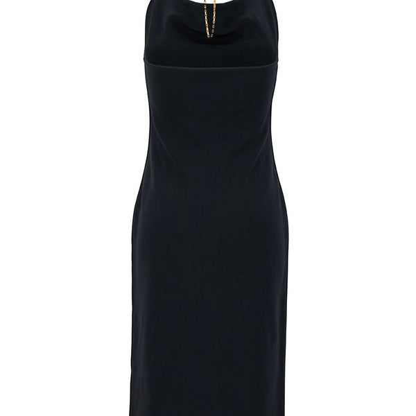 Bottega Veneta Dresses? Bottega Veneta Women Midi Black Dress With Chain Strap In Double Viscose Woman Chic Everyday Designer Dress