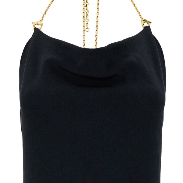 Bottega Veneta Dresses? Bottega Veneta Women Midi Black Dress With Chain Strap In Double Viscose Woman Chic Everyday Designer Dress