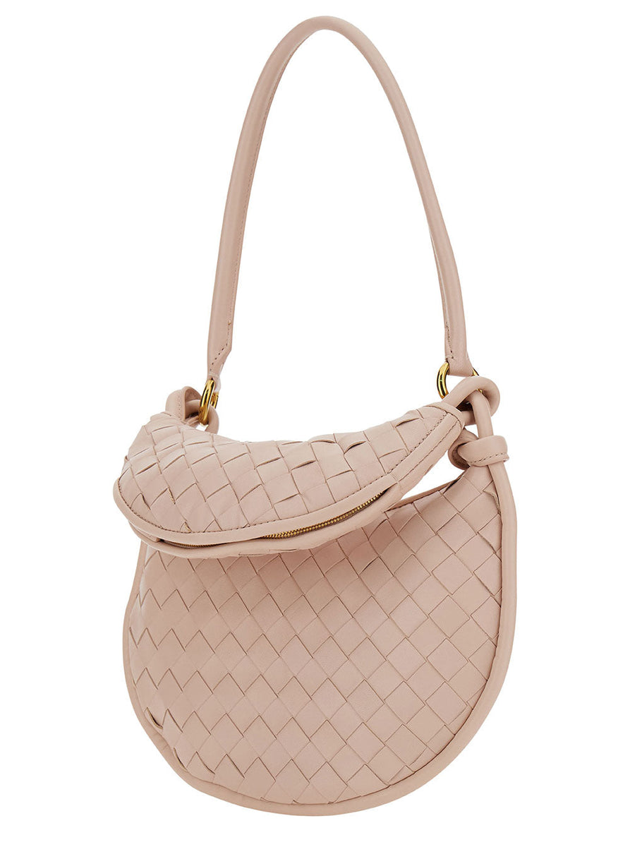 Bottega Veneta Bags? Bottega Veneta Women 'Small Gemelli' Pink Shoulder Bag With Intrecciato Motif In Leather Woman Elegant Everyday Designer Handbag