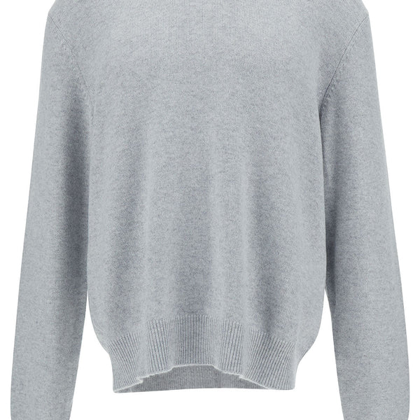 Bottega Veneta Sweaters? Bottega Veneta Men Grey Pullover With Intrecciato Patch On Elbows In Cashmere Man Premium Casual Designer Knitwear