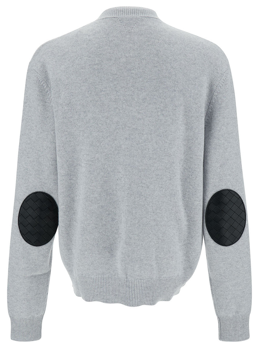 Bottega Veneta Sweaters? Bottega Veneta Men Grey Pullover With Intrecciato Patch On Elbows In Cashmere Man Luxury Designer Knit Sweater