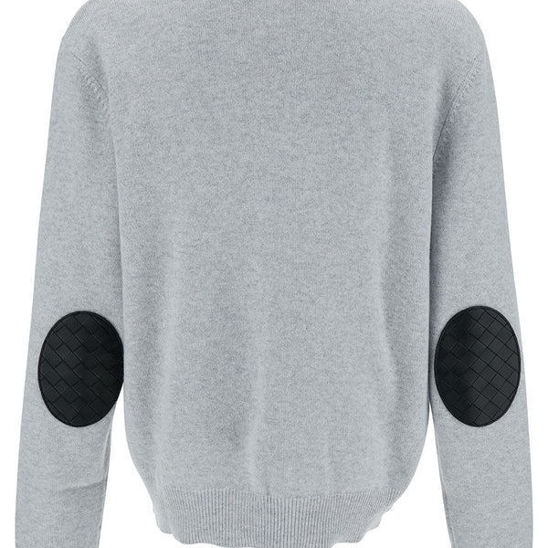 Bottega Veneta Sweaters? Bottega Veneta Men Grey Pullover With Intrecciato Patch On Elbows In Cashmere Man Luxury Designer Knit Sweater