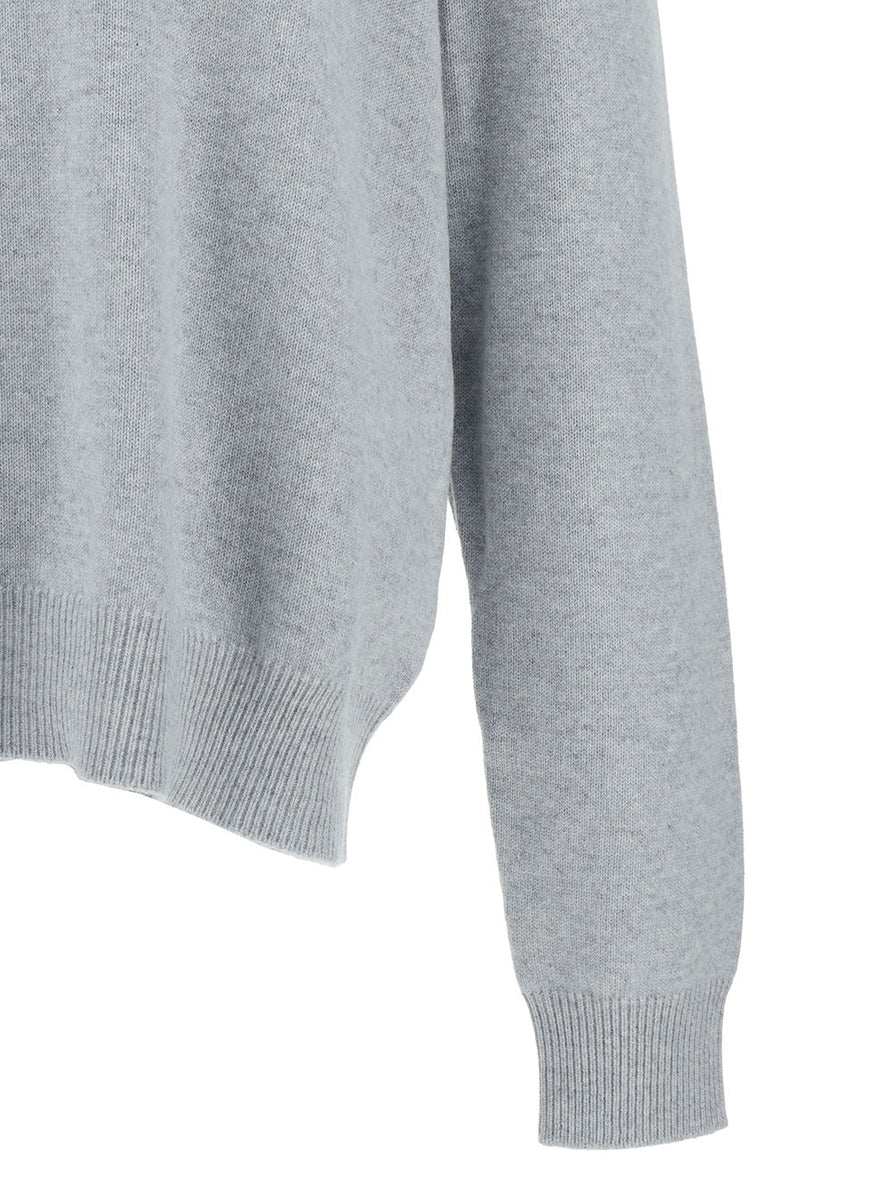 Bottega Veneta Sweaters? Bottega Veneta Men Grey Pullover With Intrecciato Patch On Elbows In Cashmere Man Luxury Designer Knit Sweater