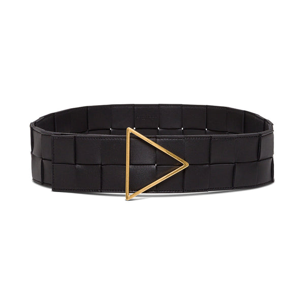Bottega Veneta Belts? Bottega Veneta Women Black Leather Belt With Tringolar Buckle Classic Everyday Designer Belt