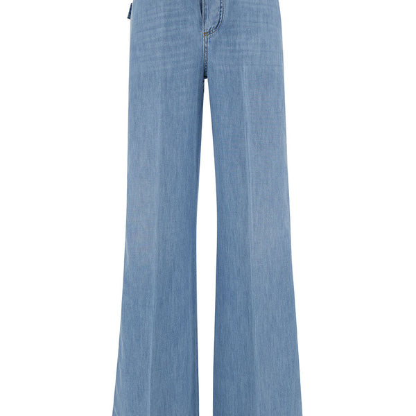 Bottega Veneta Jeans? Bottega Veneta Women Light Blue Wide Jeans With Logo Patch In Cotton Denim Woman Premium Designer Denim Jeans