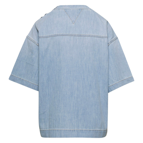 Bottega Veneta T-Shirts? Bottega Veneta Women Light Blue V Neckline T-Shirt In Denim Woman Premium Designer Cotton T-Shirt