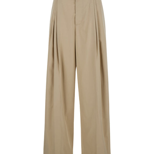 Bottega Veneta Pants? Bottega Veneta Women Beige High-Waisted Pants With Pinces In Cotton Woman Premium Designer Casual Trousers