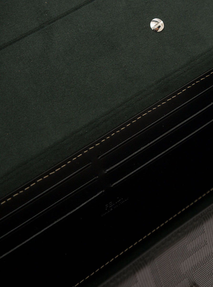 Close-up of Fendi cross body bags hardware and fine stitching