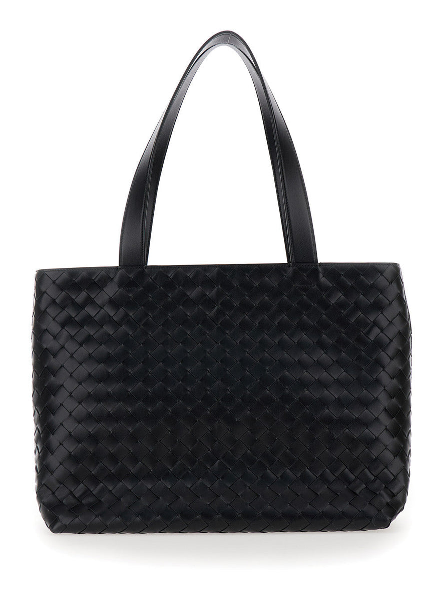Bottega Veneta Bags? Bottega Veneta Men 'Small Intrecciato' Black Tote Bag With Zip Closure In Leather Man Elegant Everyday Designer Handbag