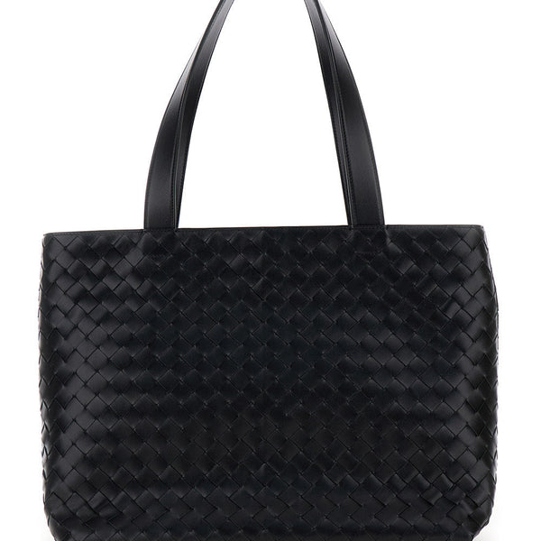 Bottega Veneta Bags? Bottega Veneta Men 'Small Intrecciato' Black Tote Bag With Zip Closure In Leather Man Elegant Everyday Designer Handbag