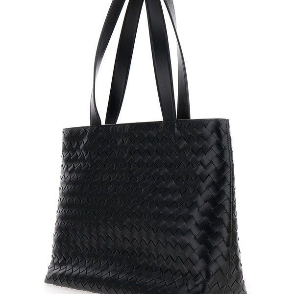 Bottega Veneta Bags? Bottega Veneta Men 'Small Intrecciato' Black Tote Bag With Zip Closure In Leather Man Elegant Everyday Designer Handbag