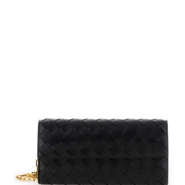 Bottega Veneta Wallets? Bottega Veneta Women Black Chain Wallet With Intreccio Motif In Leather Woman Elegant Everyday Leather Wallet