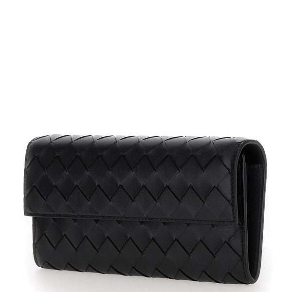 Bottega Veneta Wallets? Bottega Veneta Women Black Chain Wallet With Intreccio Motif In Leather Woman Elegant Everyday Leather Wallet