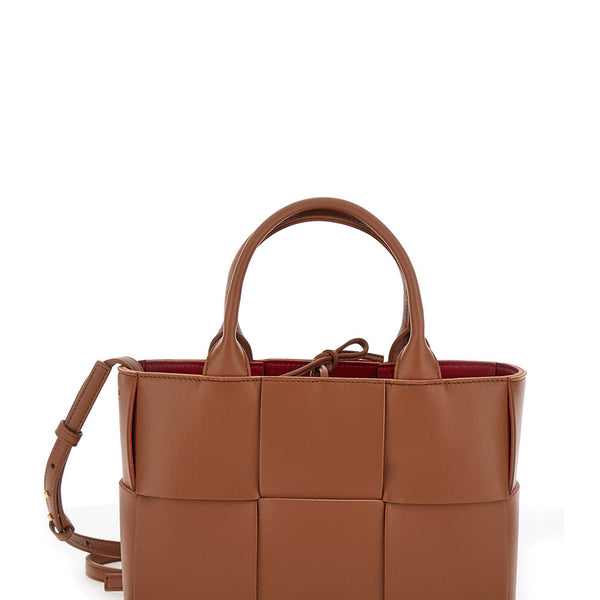 Bottega Veneta Bags? Bottega Veneta Women 'Arco Tote Mini' Brown Handbag With Intreccio Motif In Leather Woman Luxury Designer Leather Handbag