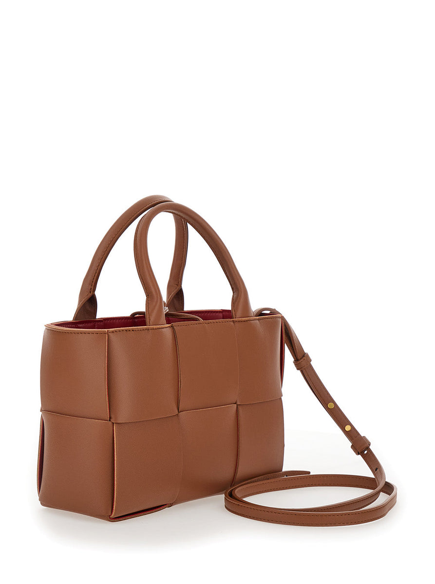Bottega Veneta Bags? Bottega Veneta Women 'Arco Tote Mini' Brown Handbag With Intreccio Motif In Leather Woman Luxury Designer Leather Handbag