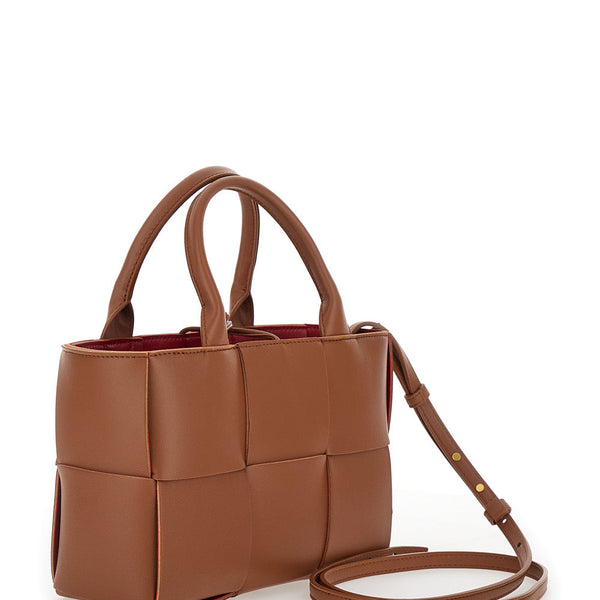 Bottega Veneta Bags? Bottega Veneta Women 'Arco Tote Mini' Brown Handbag With Intreccio Motif In Leather Woman Luxury Designer Leather Handbag