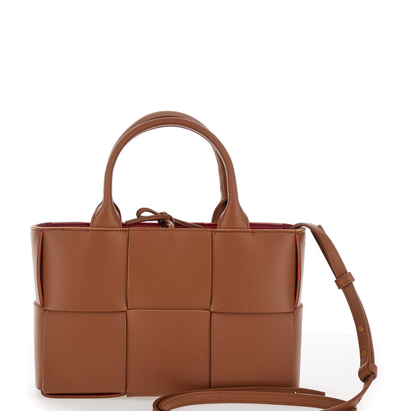 Bottega Veneta Bags? Bottega Veneta Women 'Arco Tote Mini' Brown Handbag With Intreccio Motif In Leather Woman Luxury Designer Leather Handbag