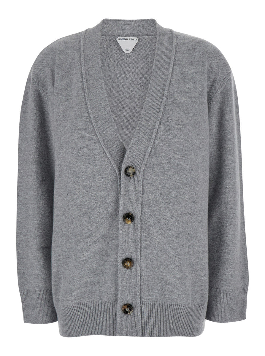 Bottega Veneta Sweaters? Bottega Veneta Women Grey Cardigan With Intrecciato Patch In Cashmere Woman Luxury Designer Knit Sweater