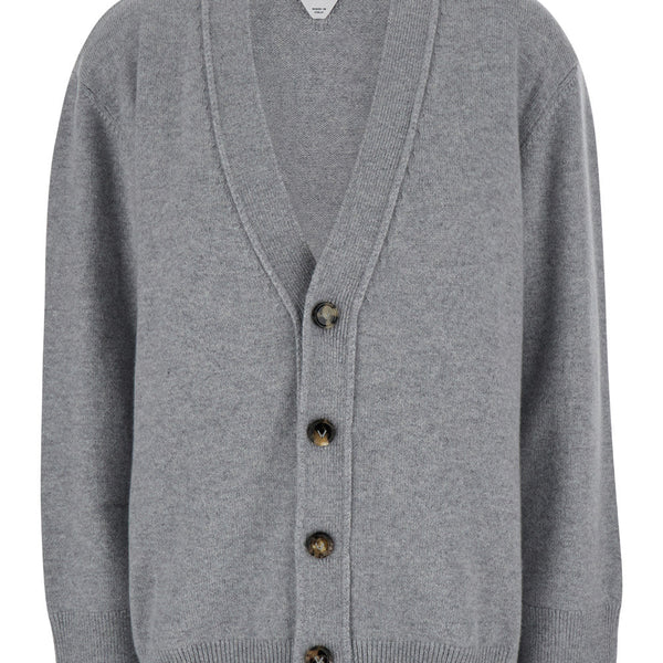 Bottega Veneta Sweaters? Bottega Veneta Women Grey Cardigan With Intrecciato Patch In Cashmere Woman Luxury Designer Knit Sweater