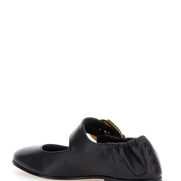 Bottega Veneta Accessories? Bottega Veneta Women 'Astaiere' Black Slip-On Mary Janes With Maxi Buckle In Leather Woman Luxury Designer Fashion Accessory