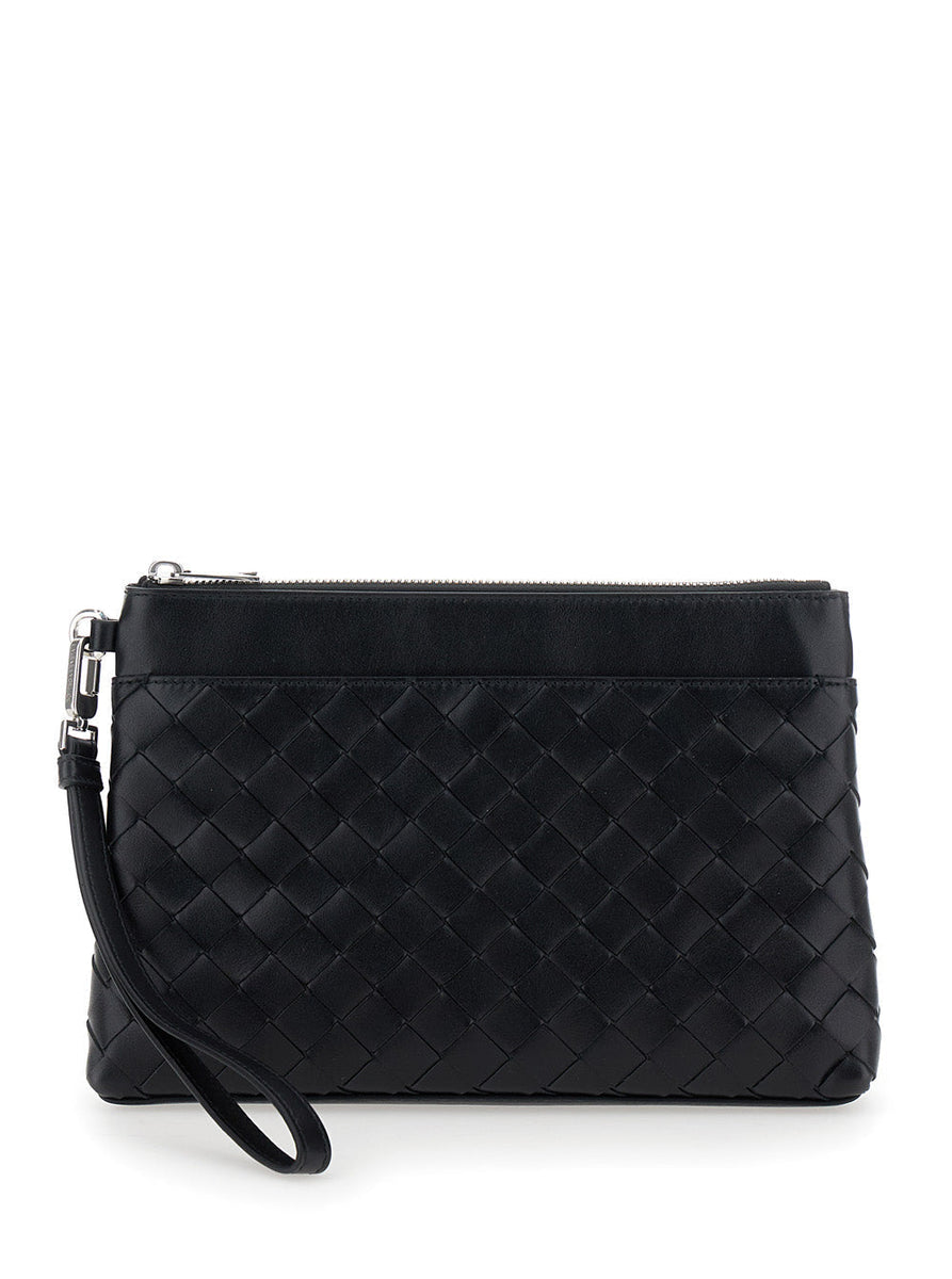 Bottega Veneta Bags? Bottega Veneta Men 'Prism' Black Clutch With Intrecciato Motif In Leather Man Elegant Everyday Designer Handbag