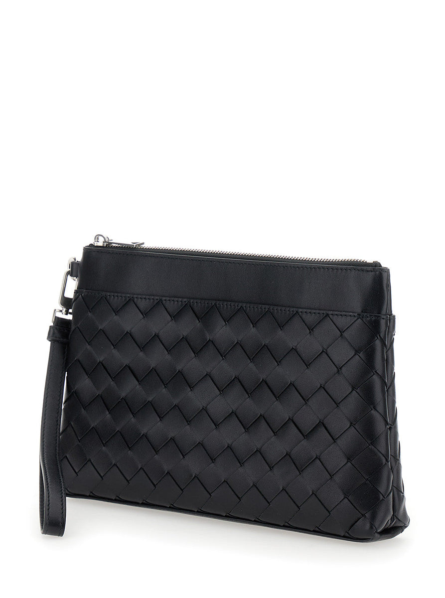 Bottega Veneta Bags? Bottega Veneta Men 'Prism' Black Clutch With Intrecciato Motif In Leather Man Elegant Everyday Designer Handbag