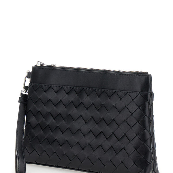 Bottega Veneta Bags? Bottega Veneta Men 'Prism' Black Clutch With Intrecciato Motif In Leather Man Elegant Everyday Designer Handbag