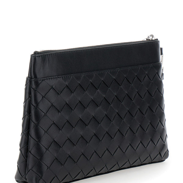 Bottega Veneta Bags? Bottega Veneta Men 'Prism' Black Clutch With Intrecciato Motif In Leather Man Elegant Everyday Designer Handbag