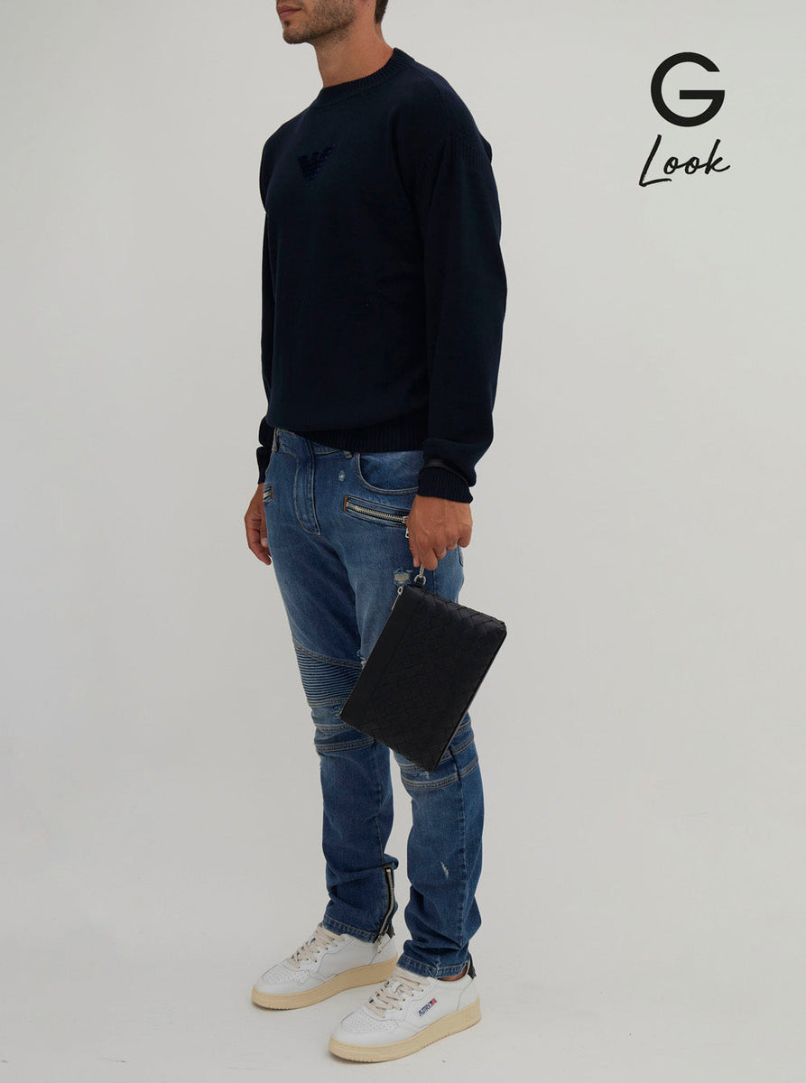 Bottega Veneta Bags? Bottega Veneta Men 'Prism' Black Clutch With Intrecciato Motif In Leather Man Elegant Everyday Designer Handbag