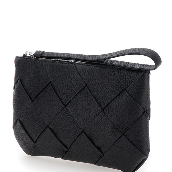 Bottega Veneta Bags? Bottega Veneta Men Black Medium Clutch With Intreccio Motif In Grained Leather Man Premium Designer Shoulder Bag