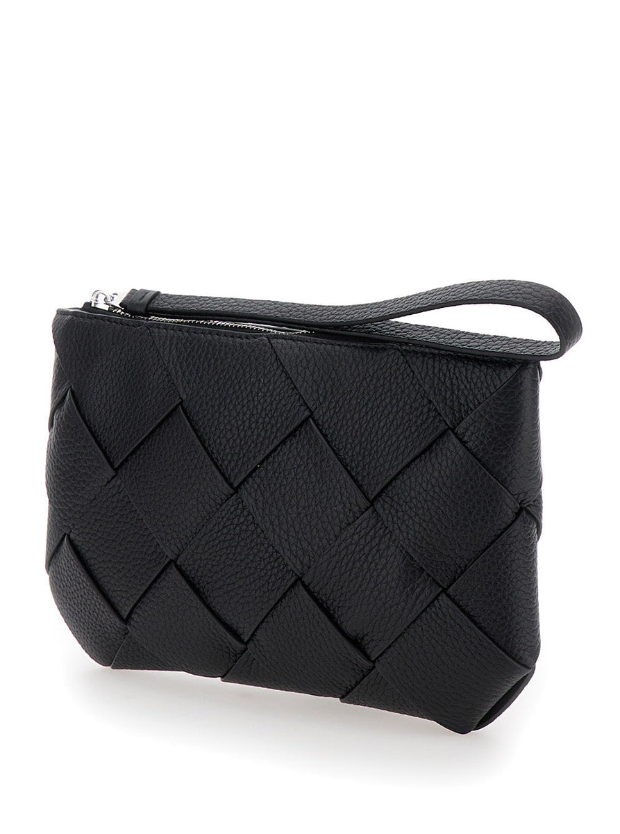 Bottega Veneta Bags? Bottega Veneta Men Black Medium Clutch With Intreccio Motif In Grained Leather Man Premium Designer Shoulder Bag