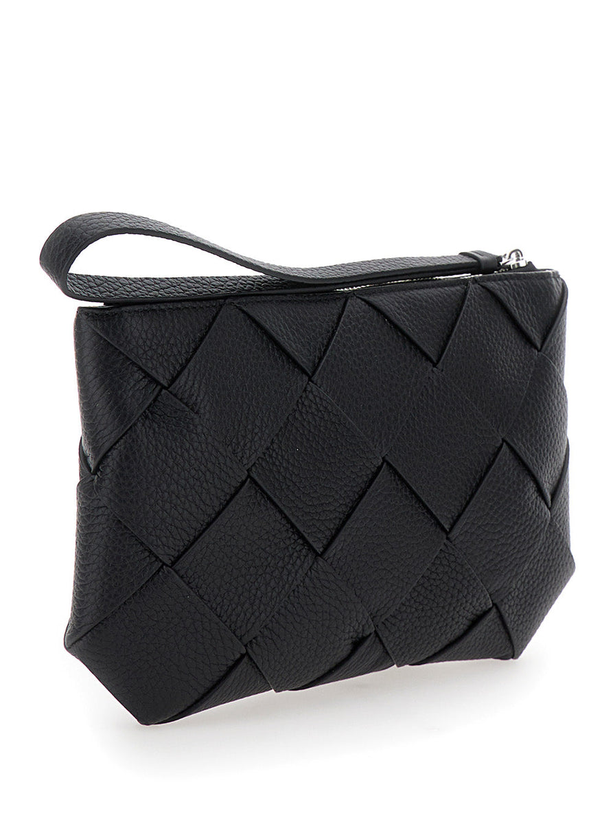 Bottega Veneta Bags? Bottega Veneta Men Black Medium Clutch With Intreccio Motif In Grained Leather Man Premium Designer Shoulder Bag