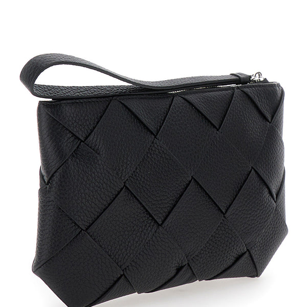 Bottega Veneta Bags? Bottega Veneta Men Black Medium Clutch With Intreccio Motif In Grained Leather Man Premium Designer Shoulder Bag