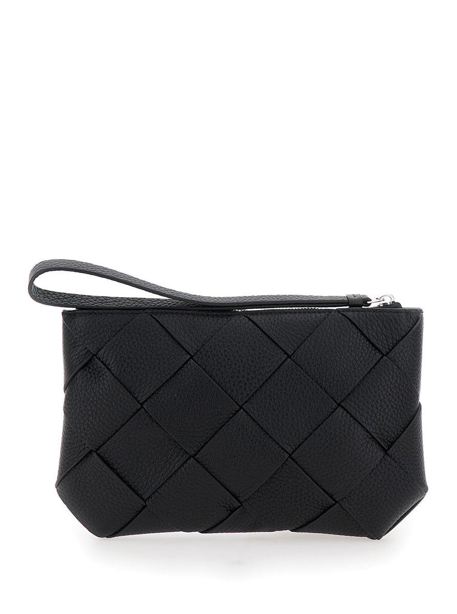 Bottega Veneta Bags? Bottega Veneta Men Black Medium Clutch With Intreccio Motif In Grained Leather Man Premium Designer Shoulder Bag