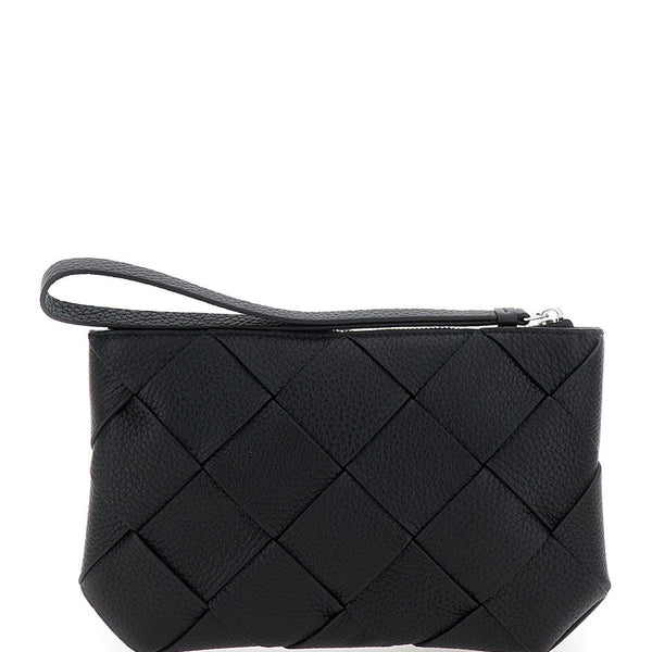 Bottega Veneta Bags? Bottega Veneta Men Black Medium Clutch With Intreccio Motif In Grained Leather Man Premium Designer Shoulder Bag