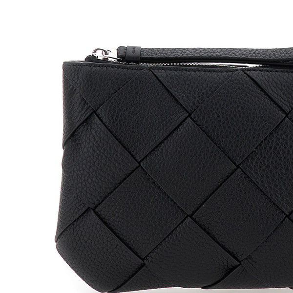 Bottega Veneta Bags? Bottega Veneta Men Black Medium Clutch With Intreccio Motif In Grained Leather Man Premium Designer Shoulder Bag