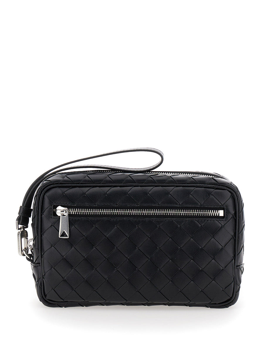 Bottega Veneta Bags? Bottega Veneta Men 'Intrecciato Small' Black Pouch With Strap In Leather Man Elegant Everyday Designer Handbag
