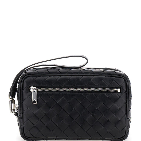 Bottega Veneta Bags? Bottega Veneta Men 'Intrecciato Small' Black Pouch With Strap In Leather Man Elegant Everyday Designer Handbag