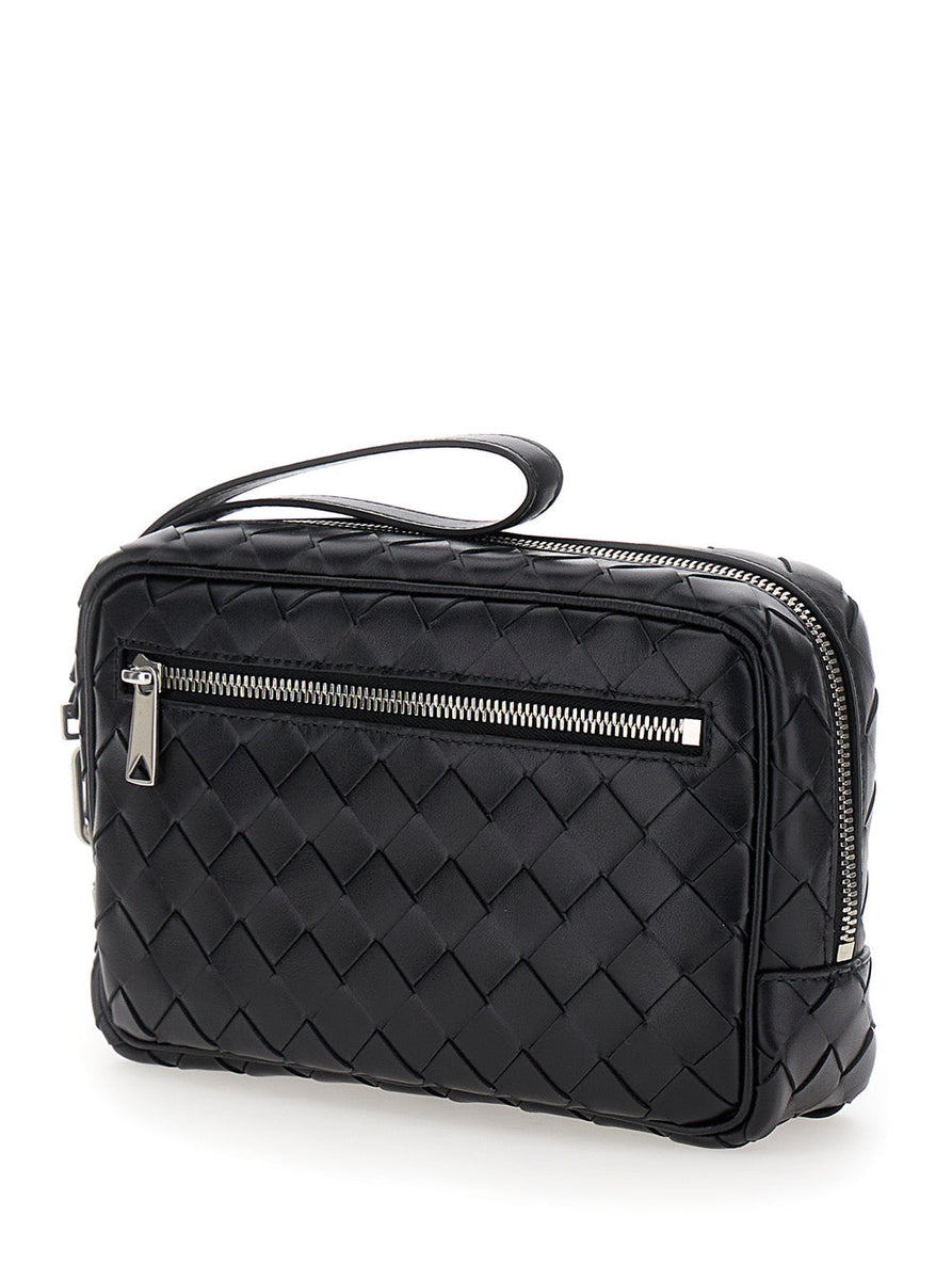Bottega Veneta Bags? Bottega Veneta Men 'Intrecciato Small' Black Pouch With Strap In Leather Man Elegant Everyday Designer Handbag