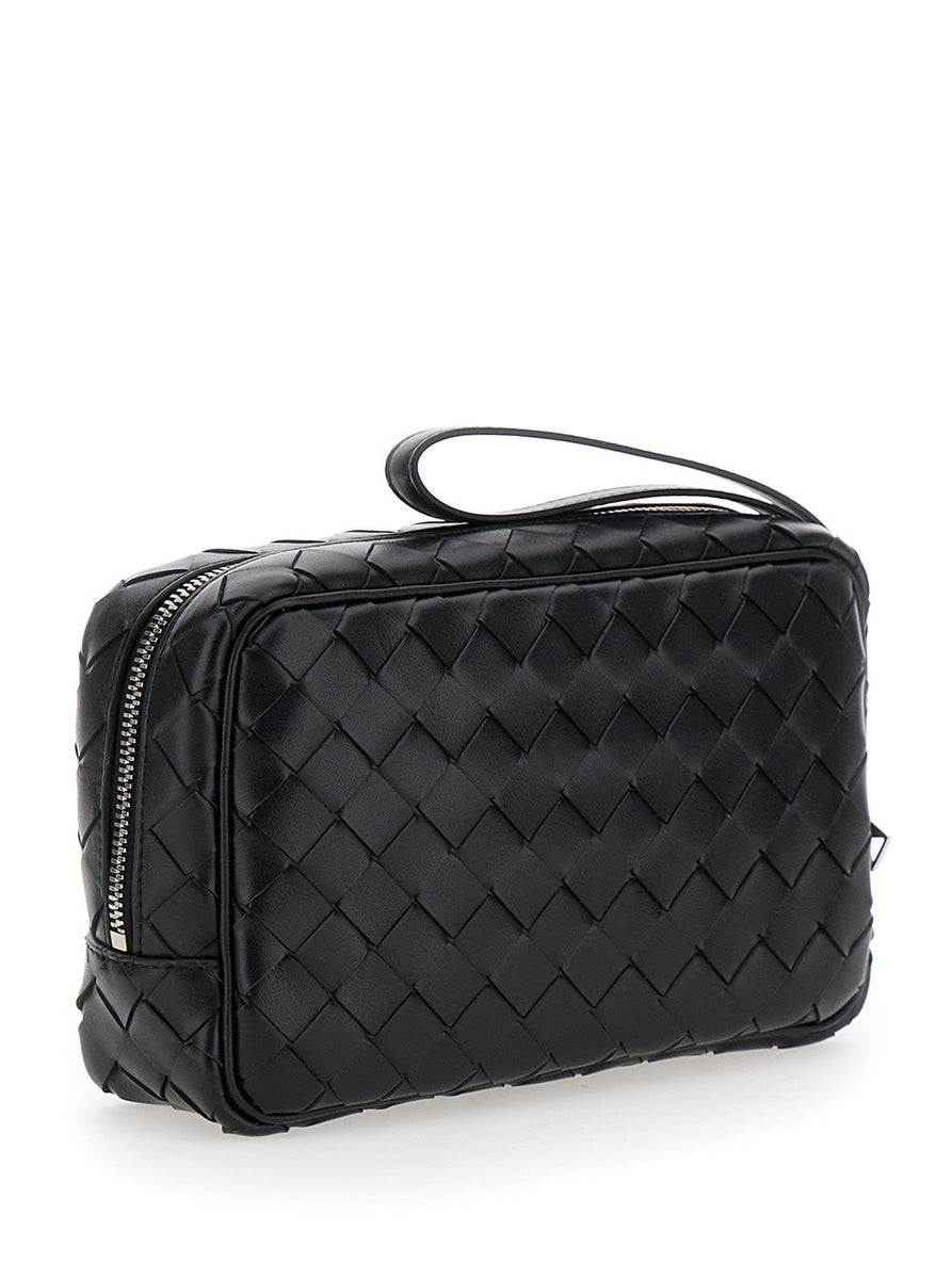 Bottega Veneta Bags? Bottega Veneta Men 'Intrecciato Small' Black Pouch With Strap In Leather Man Elegant Everyday Designer Handbag