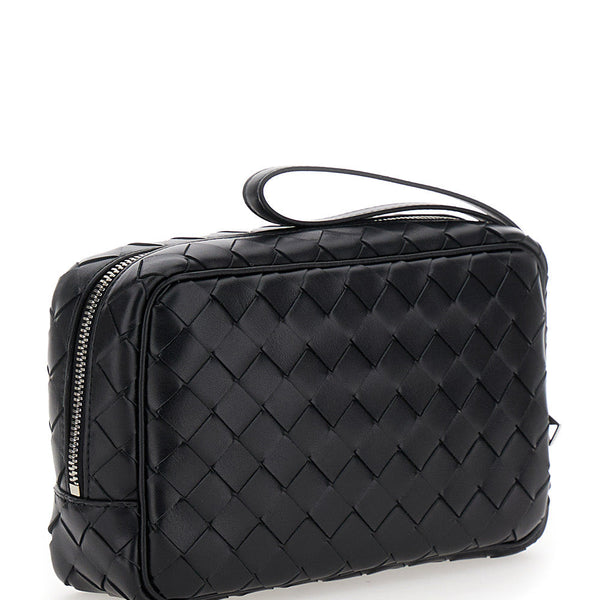 Bottega Veneta Bags? Bottega Veneta Men 'Intrecciato Small' Black Pouch With Strap In Leather Man Elegant Everyday Designer Handbag