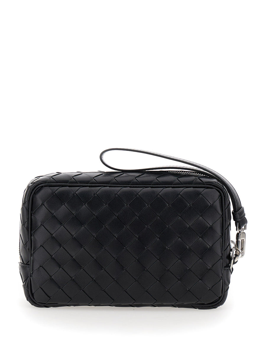 Bottega Veneta Bags? Bottega Veneta Men 'Intrecciato Small' Black Pouch With Strap In Leather Man Elegant Everyday Designer Handbag