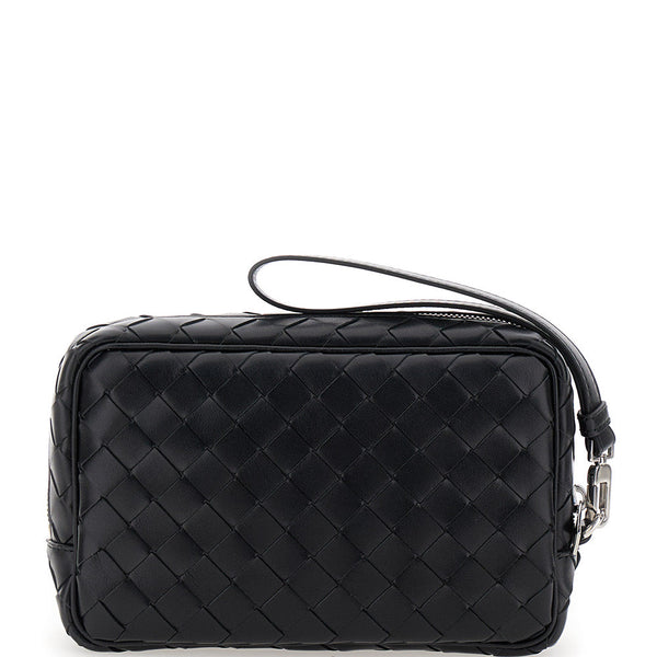 Bottega Veneta Bags? Bottega Veneta Men 'Intrecciato Small' Black Pouch With Strap In Leather Man Elegant Everyday Designer Handbag