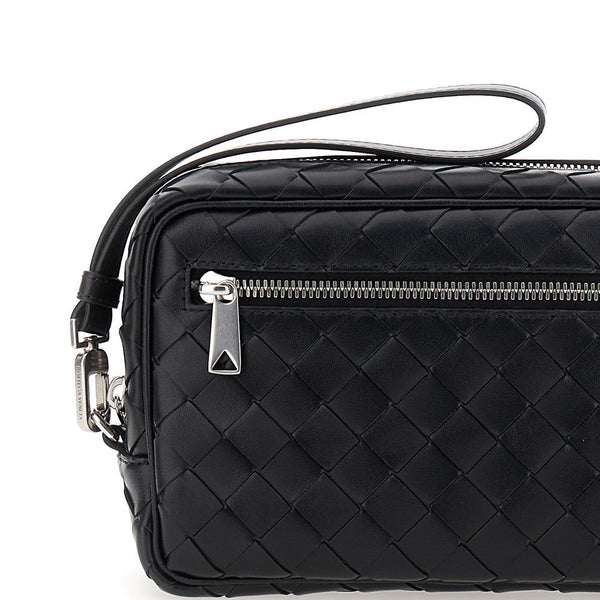 Bottega Veneta Bags? Bottega Veneta Men 'Intrecciato Small' Black Pouch With Strap In Leather Man Elegant Everyday Designer Handbag
