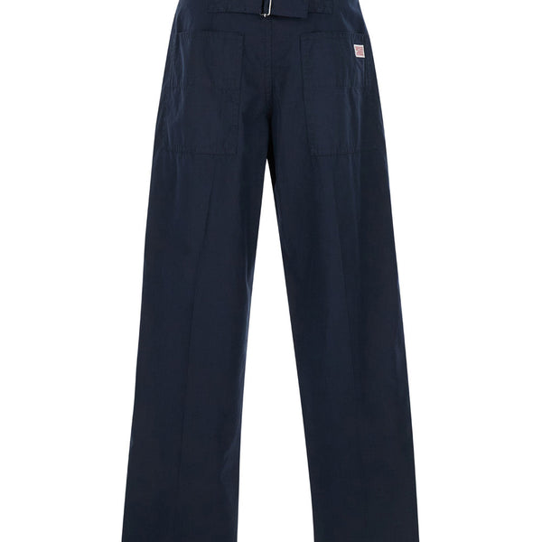 Bottega Veneta Pants? Bottega Veneta Men Blue Straight Leg Pants With Logo Patch In Cotton Man Tailored Everyday Designer Pants
