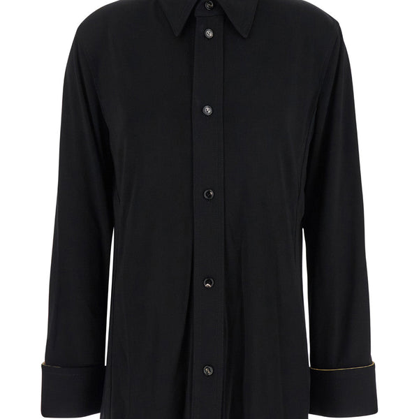 Bottega Veneta Tops? Bottega Veneta Women Black Shirt With Notebook Cuffs In Viscose Woman Premium Designer Casual Top