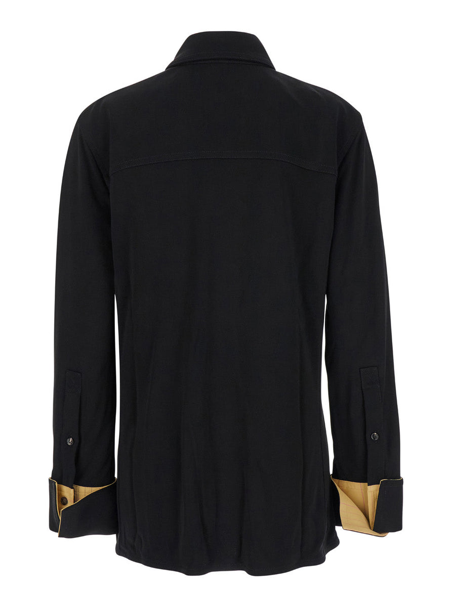 Bottega Veneta Tops? Bottega Veneta Women Black Shirt With Notebook Cuffs In Viscose Woman Premium Designer Casual Top